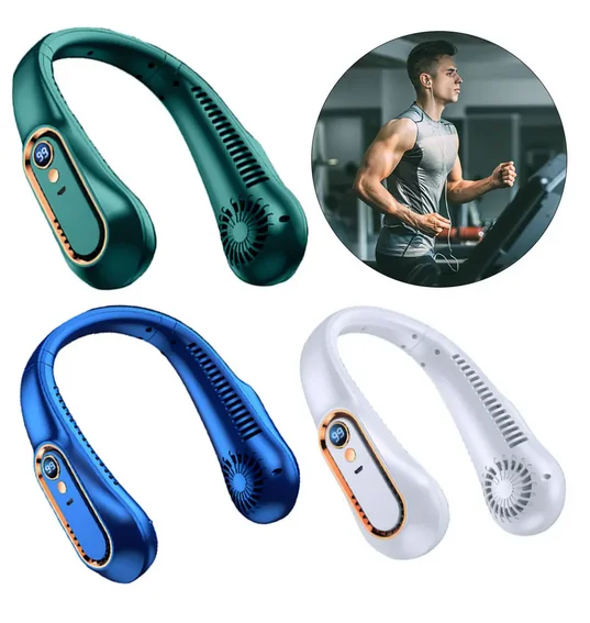 Hot selling neck hanging fan with digital display power supply without blade neck belt fan portable summer air cooler for travel