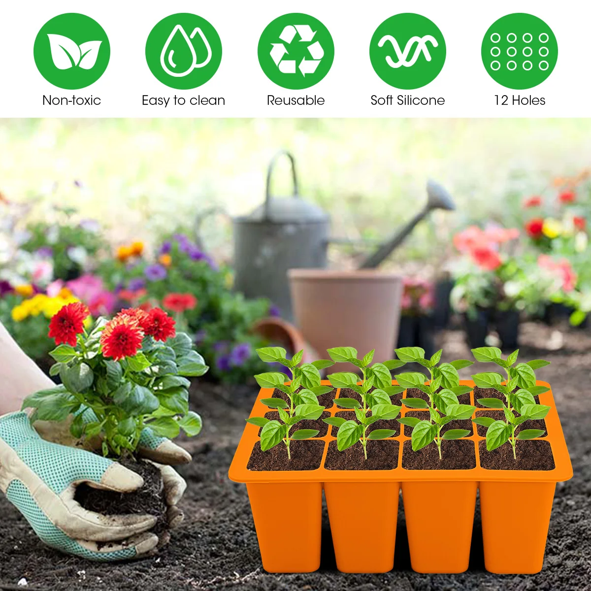 New Premium Growing Tray 12 Cell Silicone Rubber Tray Plant Seedling Tray for Flowers Sprouting Seed Starter