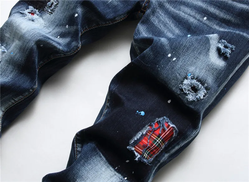 Dark Blue New Red Leather Brand DQS2 Paint throwing and color matching hip hop cotton elastic pants