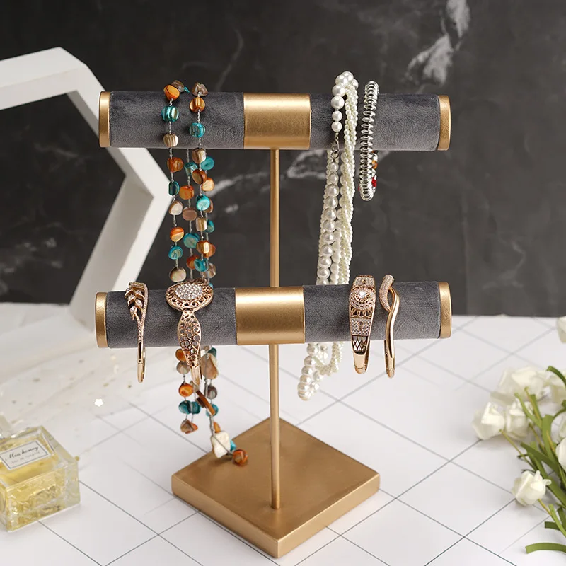 Jewelry Organizer Stand 3-in-1 Jewelry Holder for Necklaces Bracelet Earrings & Ring Jewelry Tree Jewelry Tower Metal & Wood-Go