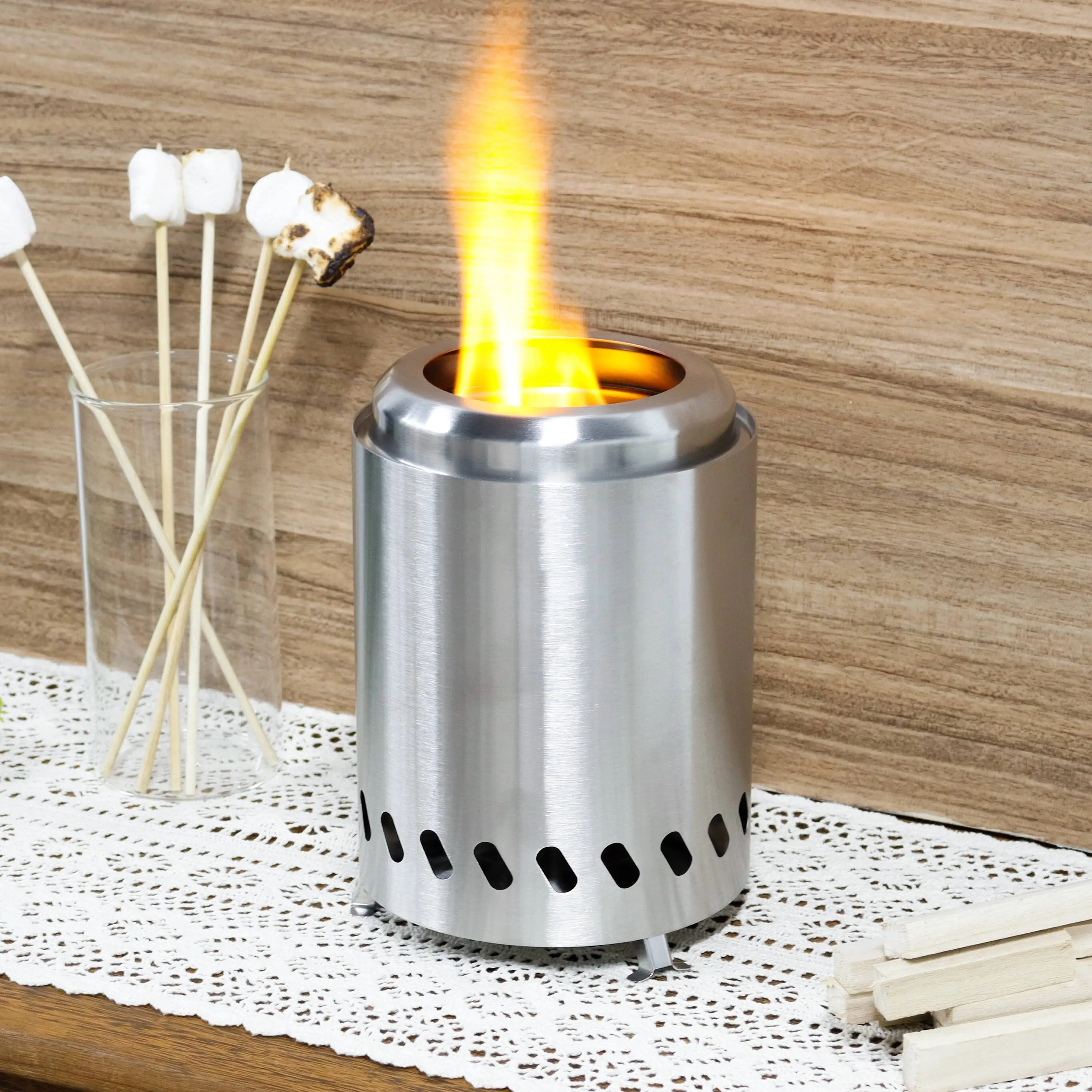 5' Painted Stainless Steel 304 Tabletop Fire Pit Outdoor Camping  Portable Wood Burning Heater Garden Patio BBQ  Barrel Stove