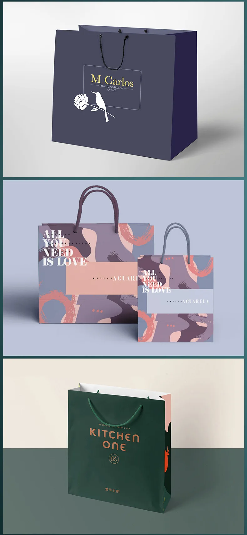 Custom size personalized different types clothing paper bags with satin ribbon, prime branded packing paper bag