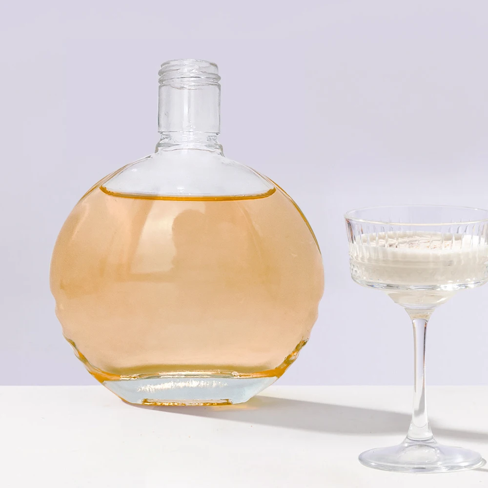 Leading technology  200ml round thin glass bottle high-end liquor whiskey rum custom craft with granular cork