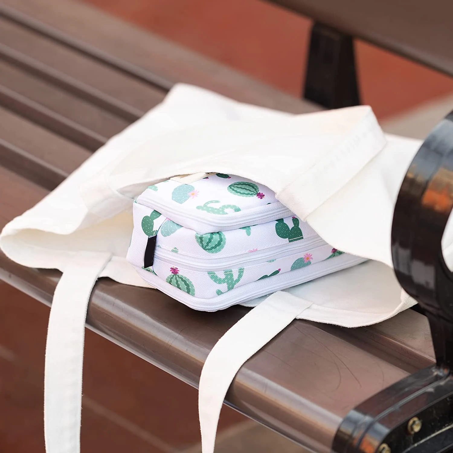 Pencil Case Big Capacity 3 Compartments Canvas Pencil Pouch Green Cactus Design For Teen Boys Girls School Students Kids