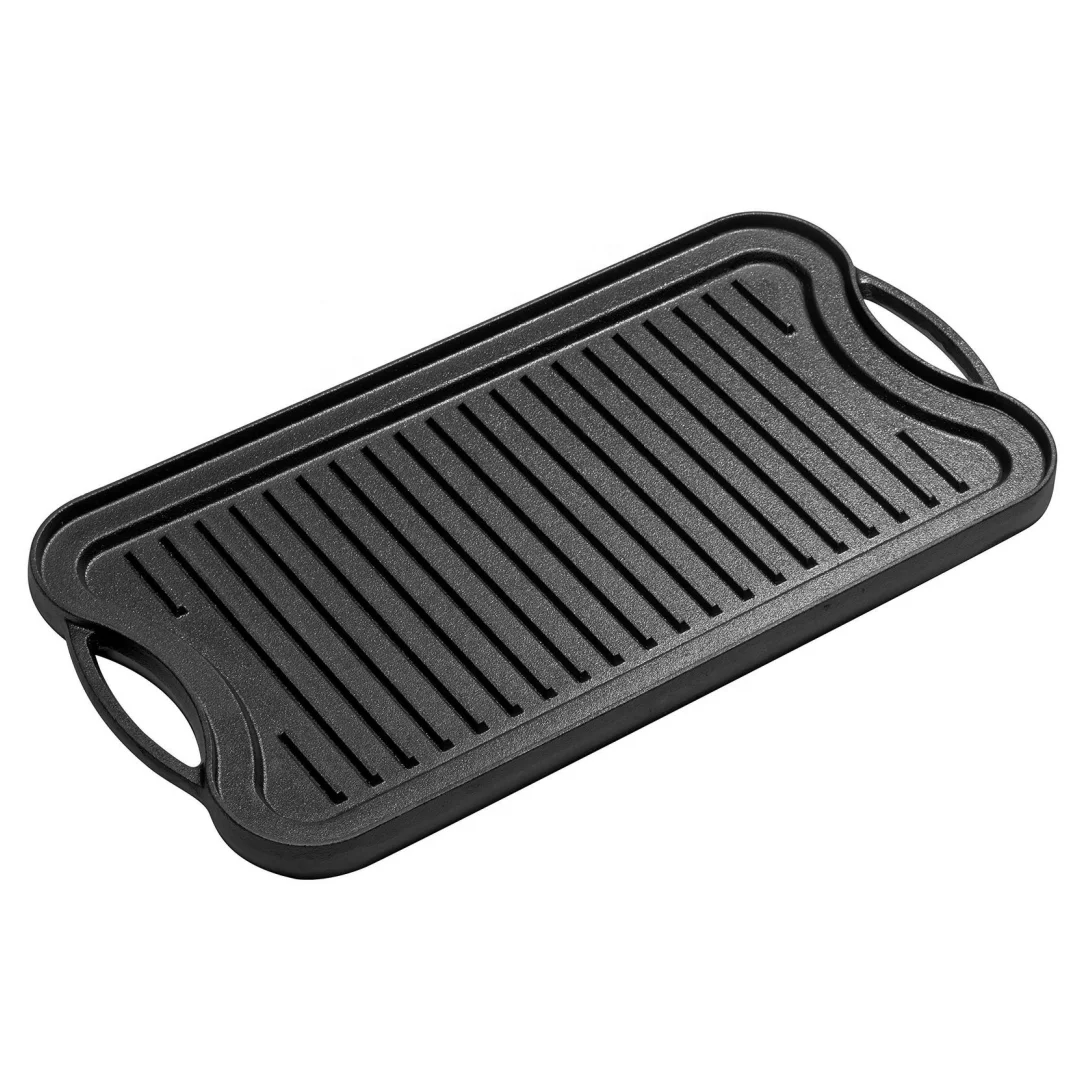 rectangle pre seasoned cast iron rectangular double sided reversible bbq grill pan griddle plate and flat surface non stick