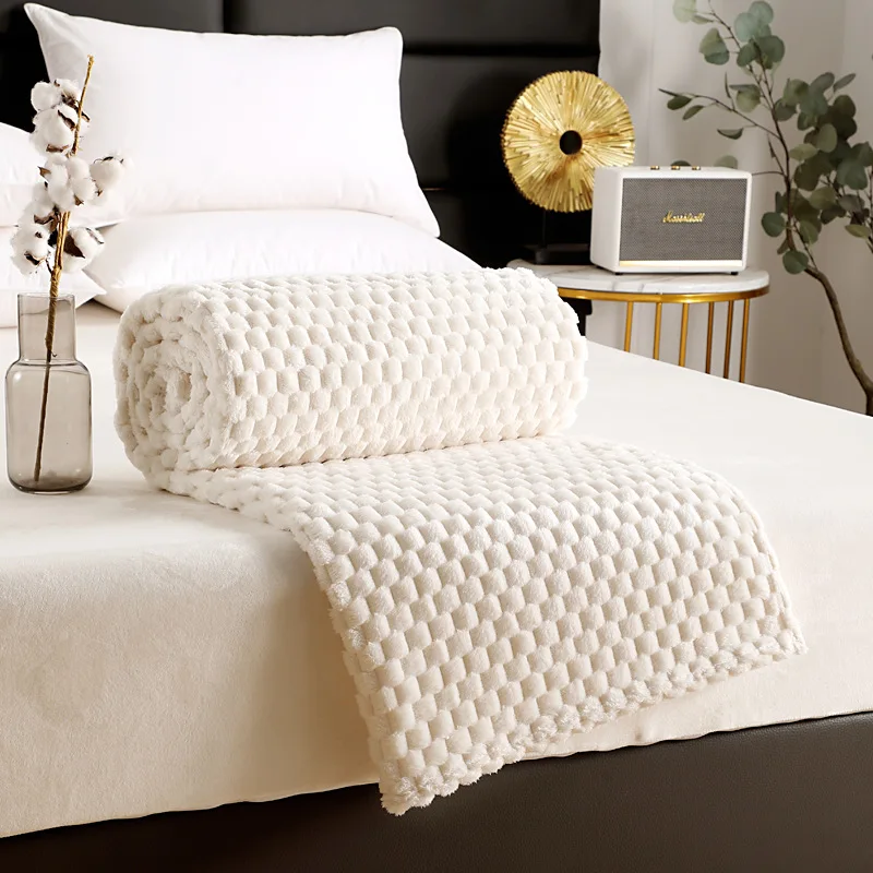 textured flannel fleece throw blankets wholesale warm cozy flannel blanket for bed sofa thick multi-functional luxury blanket