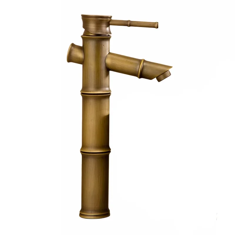 Luxury Tap Tall Bamboo Hot Cold Water Bathroom Faucet Brass Basin Faucets With Two Pipe