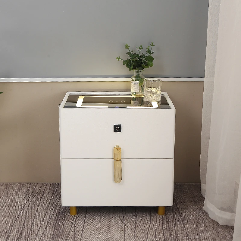 Luxury Smart Nightstand Phone Watch Wireless Charger Side Table Wooden Bedside Table With Led Light