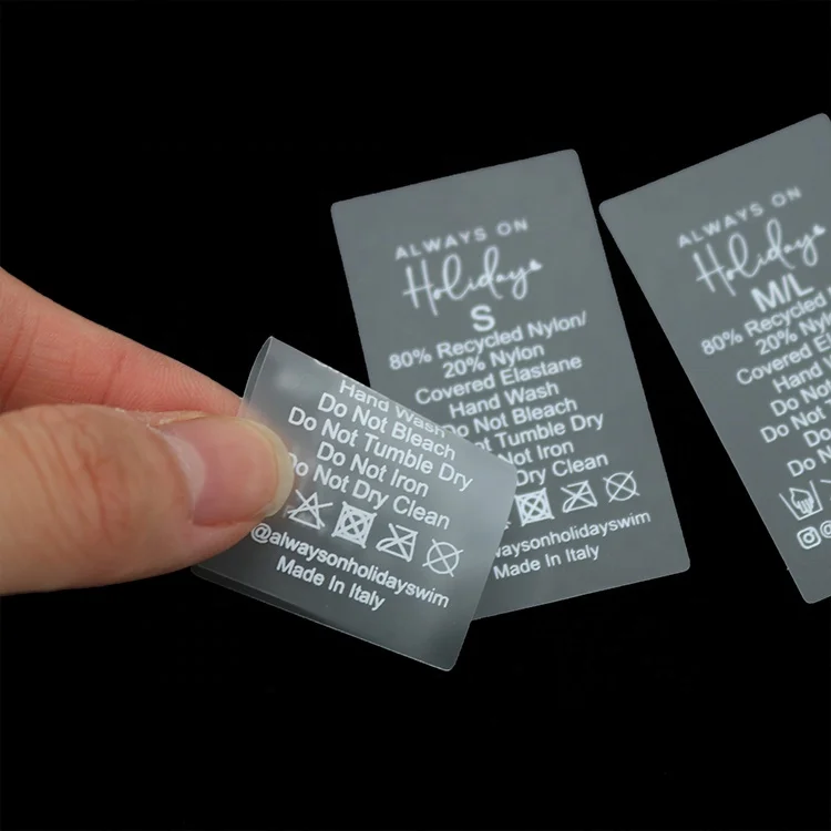 Custom Printing Wash Instruction Size Logo Swimwear Clear Care TPU Labels Tags for Clothes Labels