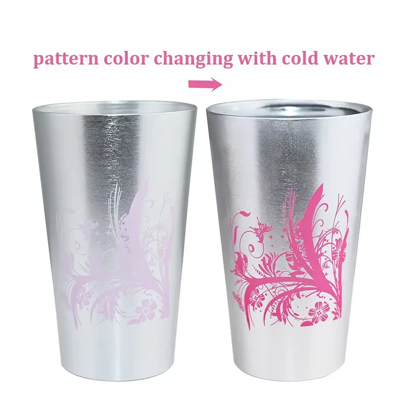 Customized aluminum beer cup that changes color when cold Creative niche design pattern can be customized with logo
