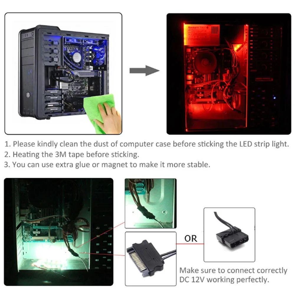 Светодиодная лента 12V RGB 4-контактный светодиодный заголовок для ПК компьютер оболочки материнская плата цветная (RGB) Панель управления (+ G красные/зеленые/голубые/желтые/белые Светоотражающие B) / SATA Molex разъем