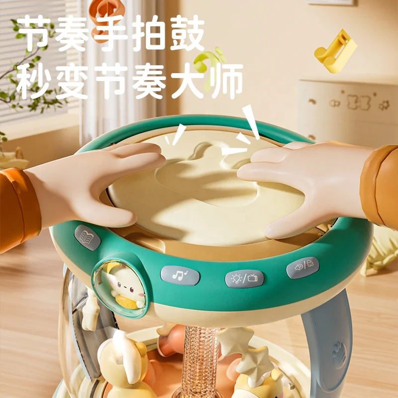 Early Educational Baby LED Projection Musical Drum Toy with Rotating Lights and Sounds Microphone