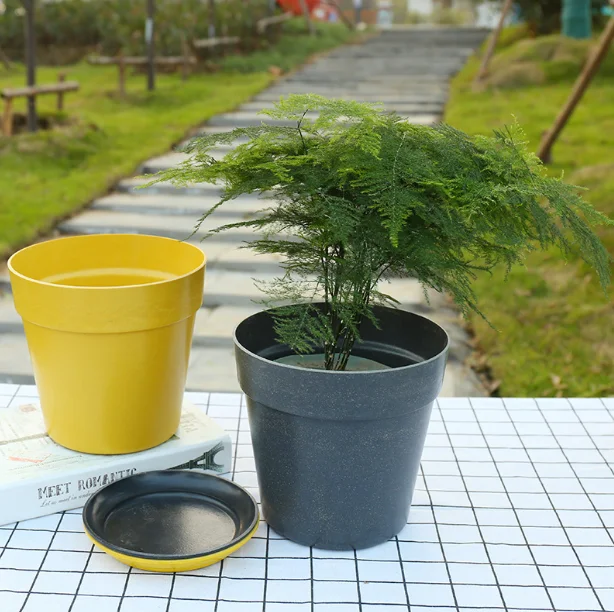 2023 новый дизайн серая переводная картинка биоразлагаемый желтый цветочный горшок из бамбукового волокна