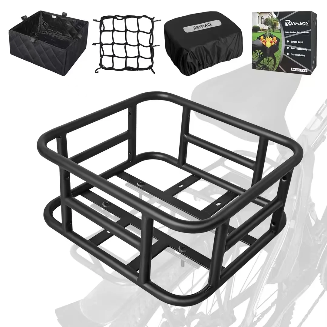 Bicycle back basket iron back rack weight electric bike mountain bike takeout rack plus inner bag net cross border