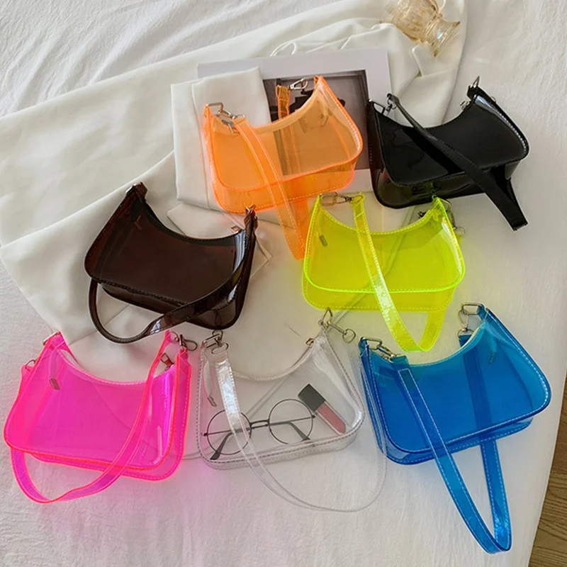 Candy PVC transparent Jelly  Shoulder bag summer purses European and American Fashionable armpit Purses  for Women Lady Girl.