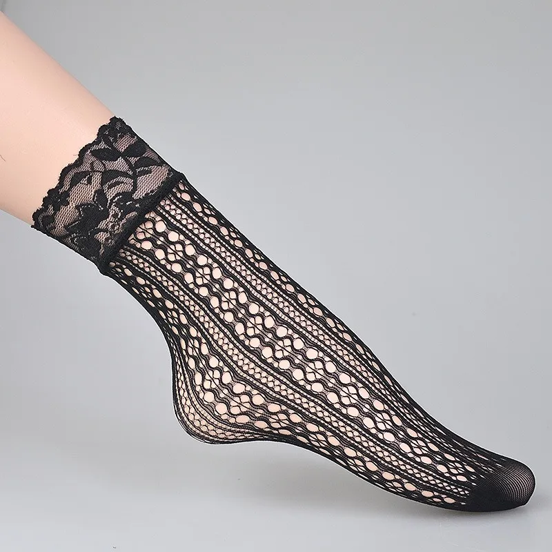Summer sexy black socks hollowed out thin jacquard fish net socks