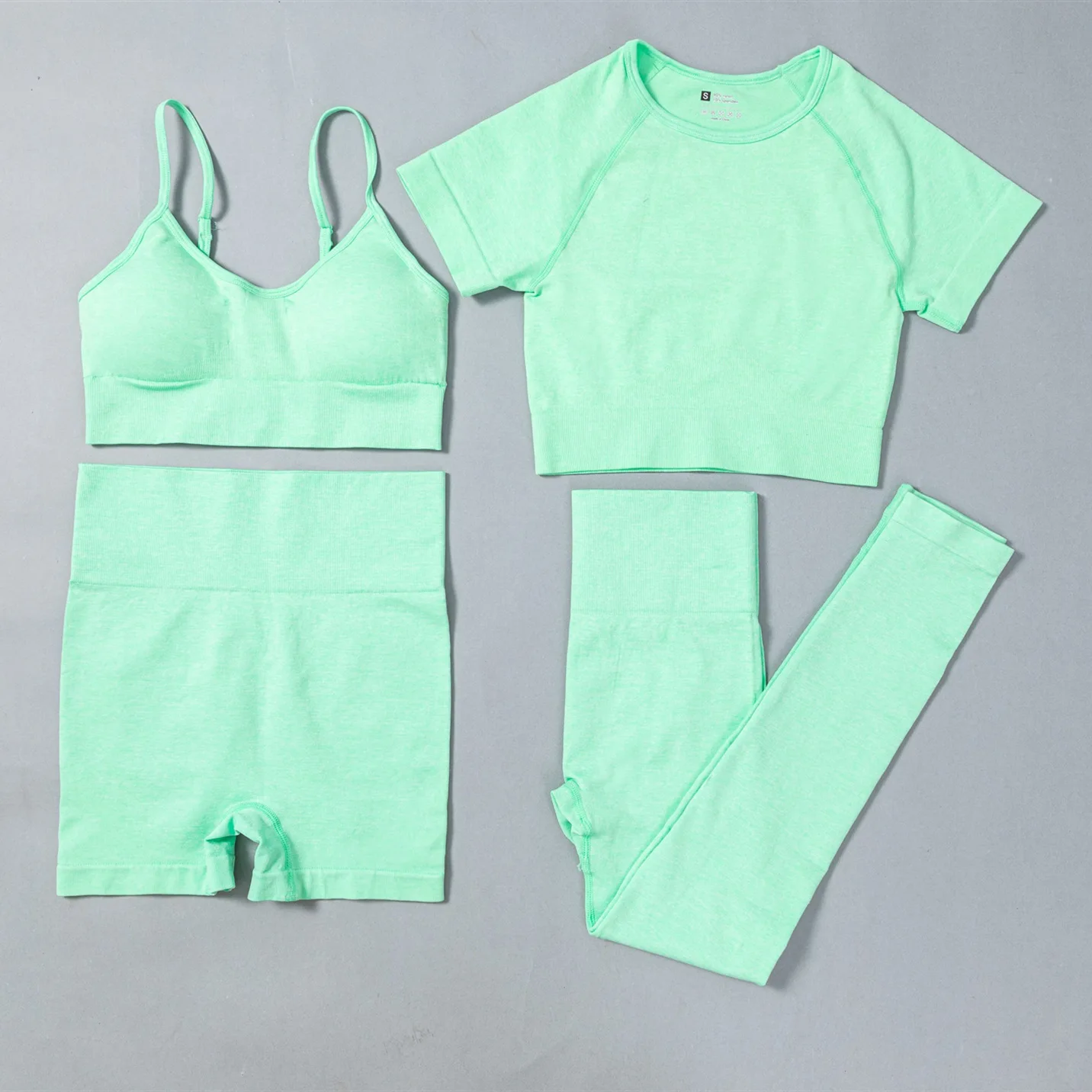 Новые 8 видов цветов бесшовные с коротким рукавом шорты для спортивного зала, для занятий спортом, йогой, бюстгальтер для фитнеса для занятий спортом леггинсы 4-pcs спортивная одежда комплект