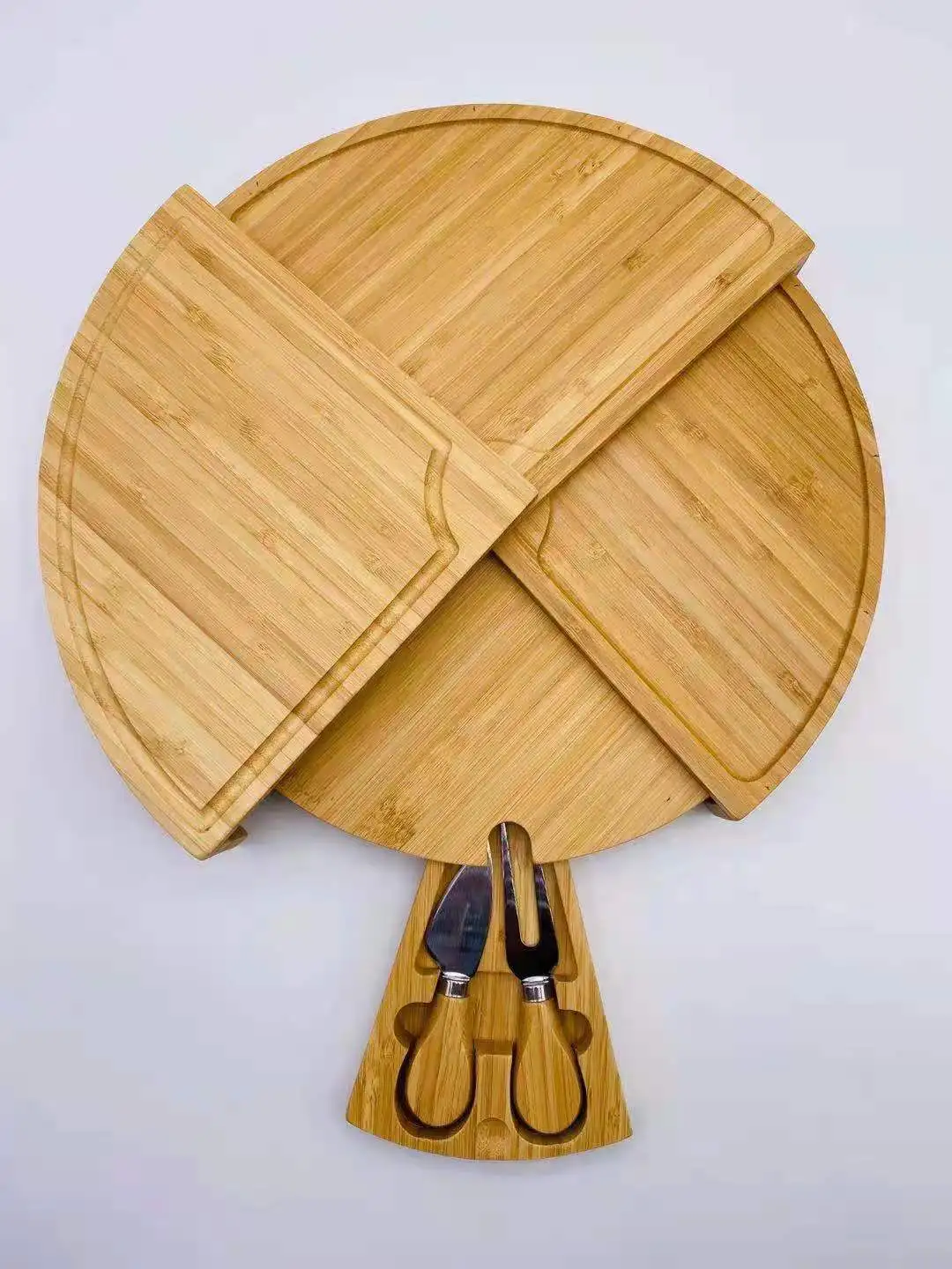 New product  Factory Supplier wood cheese cutting board round bamboo cheese board set wooden cutting board with cheese slicer