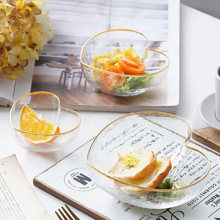 Japanese household irregular large size glass bowl gold plating salad bowl vegetable and fruit bowl