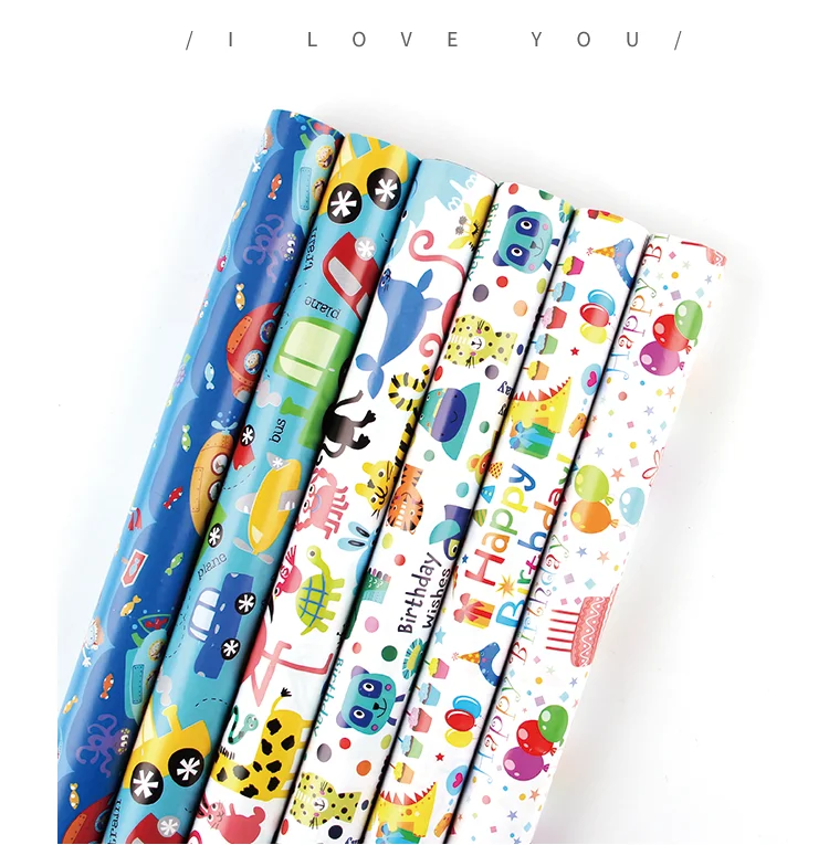 gift cartoon wood pulp wrapping paper kids greaseproof for birthday party