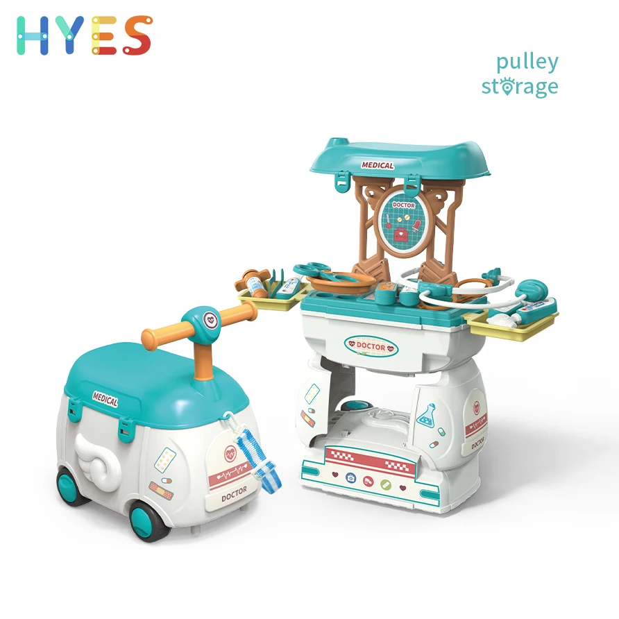 Huiye 2 In 1 Play Doctor Toy Set Early Educational Hospital Pretend Play Toys Indoor Cartoon Storage Car Medical Toys For Kids