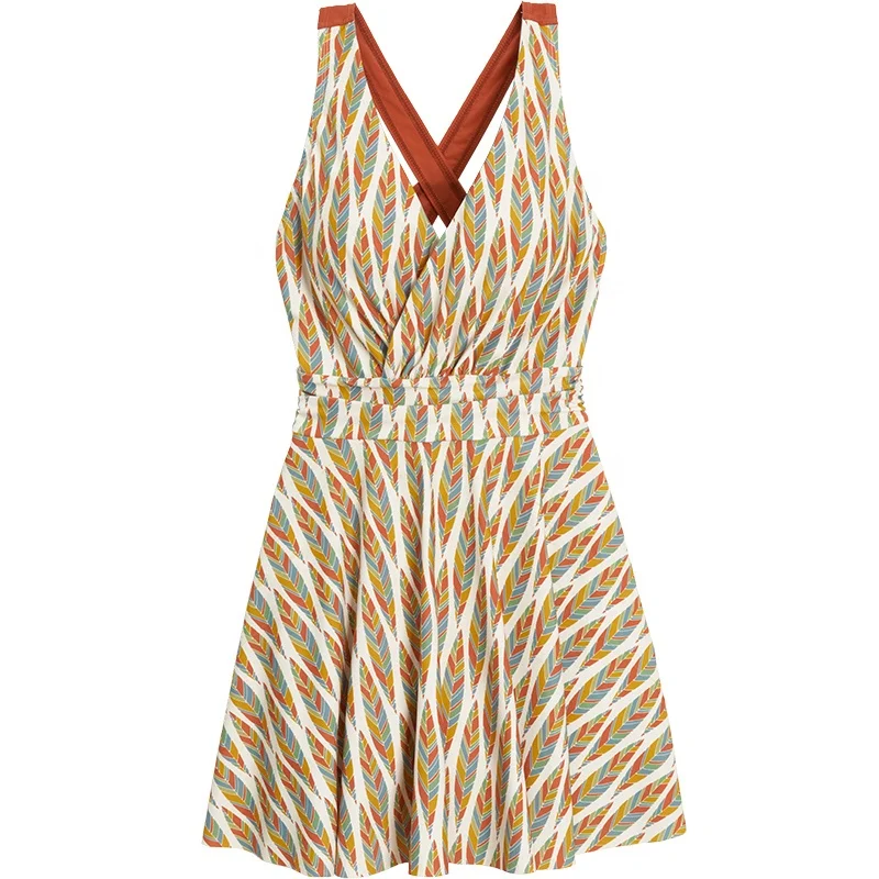Wholesale Oem Odm Custom Factory Swimdress Swimwear Beachwear One Piece Swimsuit Beach Dress Printed Floral Tropical