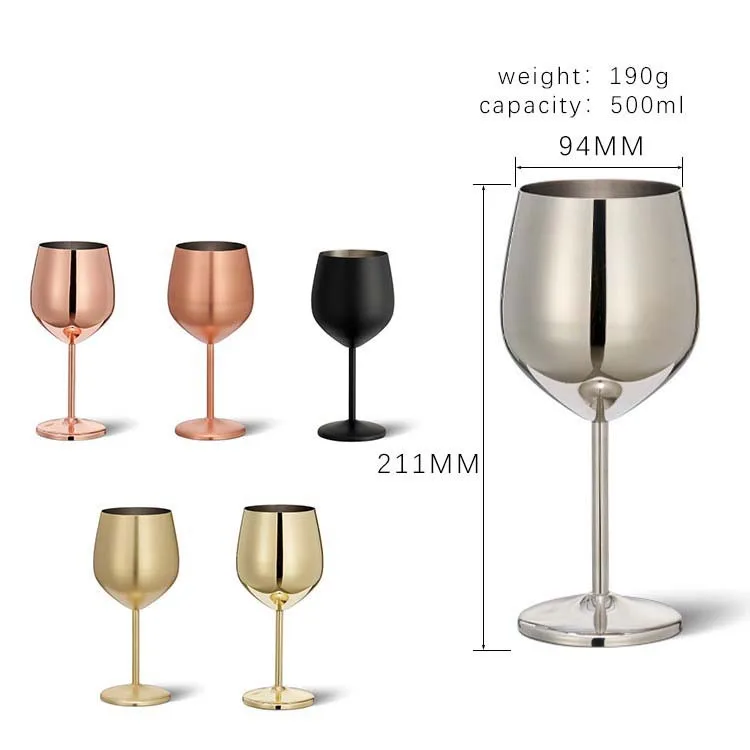 500 ML Stainless Steel Wine Glasses Metal Stem Wine Goblets Red Wine Champagne Drink Cup Glass for Wedding Party