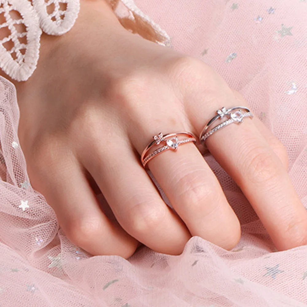 Custom Stone Color Jewelry Women Clover Heart Ring Sterling Silver 925 Rings