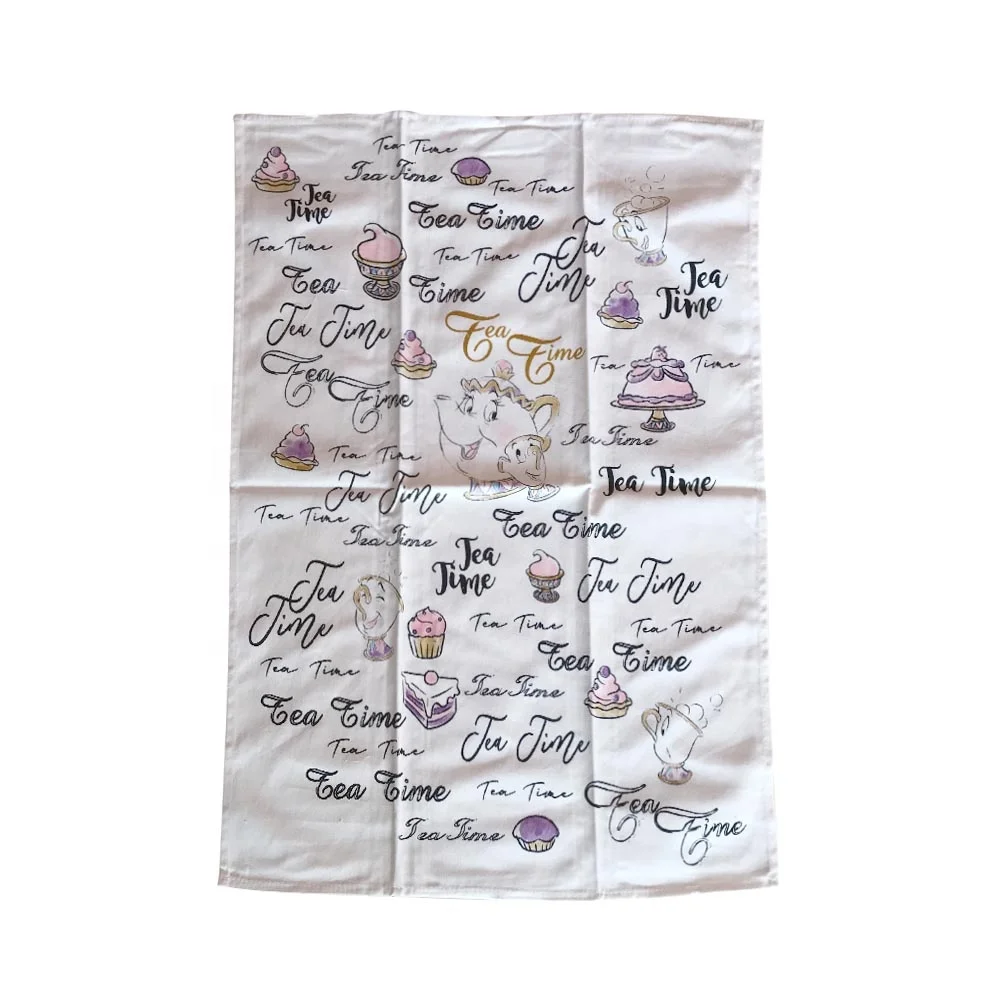 100% cotton flour sack fabric printing magic lamp kitchen dish tea towel  stock 2 pcs in 1 set