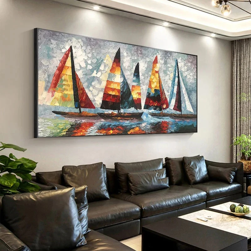 Living Room Bedroom Wall Decor 100% Hand Painted Abstract Landscape Modern Pictures hand painted oil painting with frame
