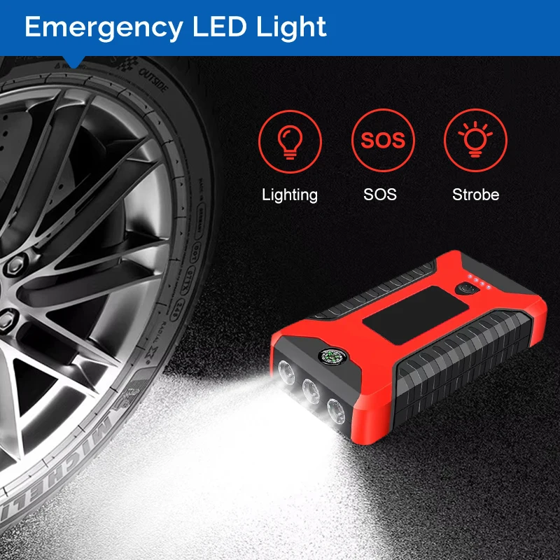 Safe CarJump Starter 12V  Battery Pack Car Jumper Box with Display Extended Smart Jumper Cables Quick Charge 3.0 LED Light