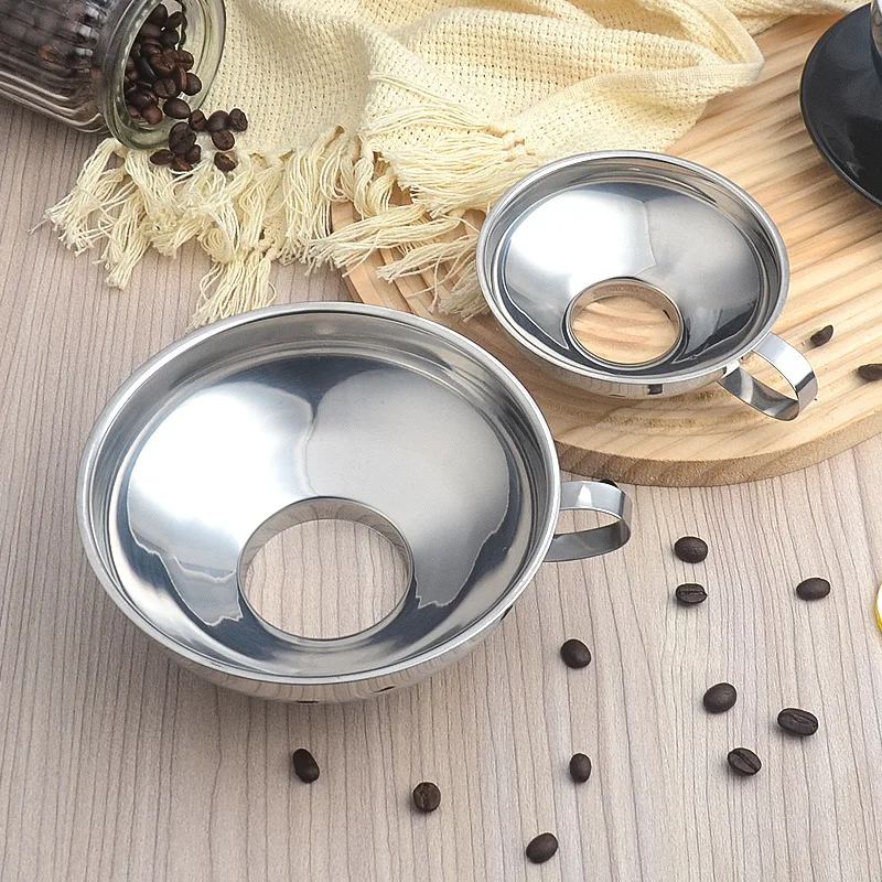 Kitchens Accessories 2 piece Kitchen Funnel Food Grade Stainless Steel with Strainer Filter for Transferring of Liquid