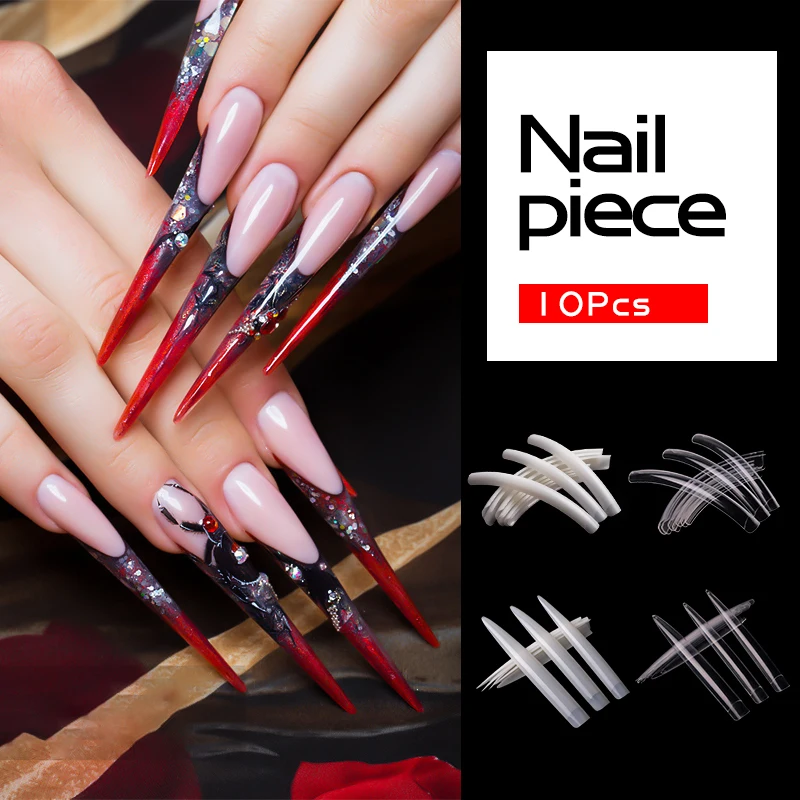 New Super Long Salon Professional Nail Sheets Square Sharp 10PCS False Nail Tips Full CoveCurved Fingernails Acrylic Nail
