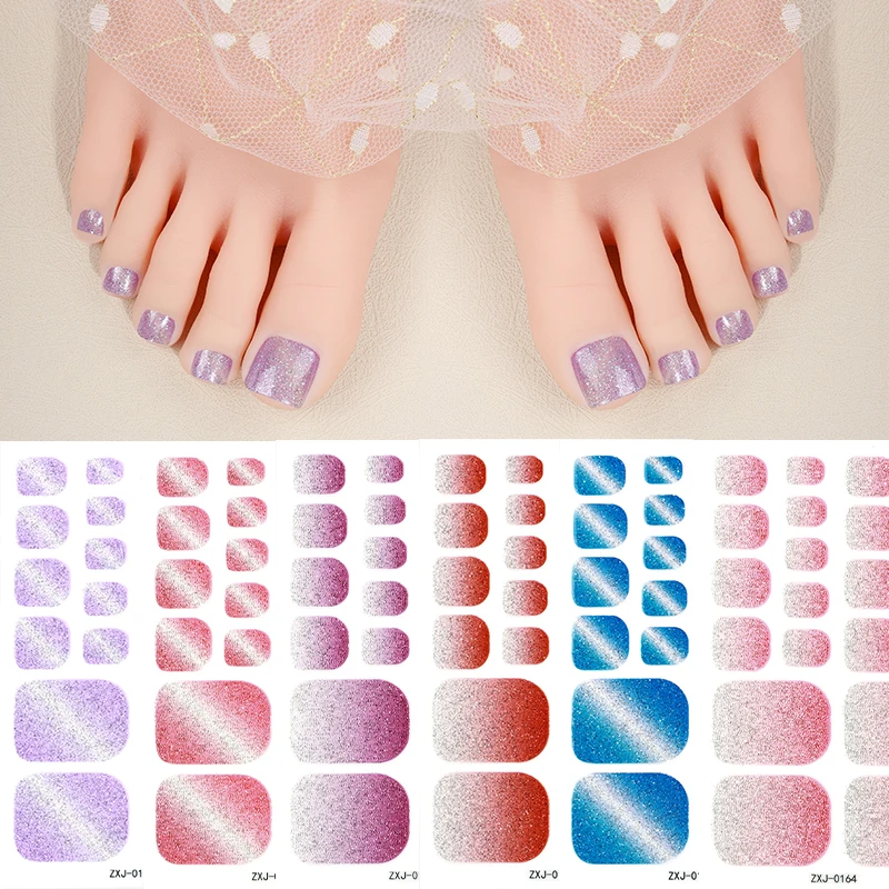 Wholesale low price high quality Gloss varnishing Glitter cat eye toe nail wraps stickers