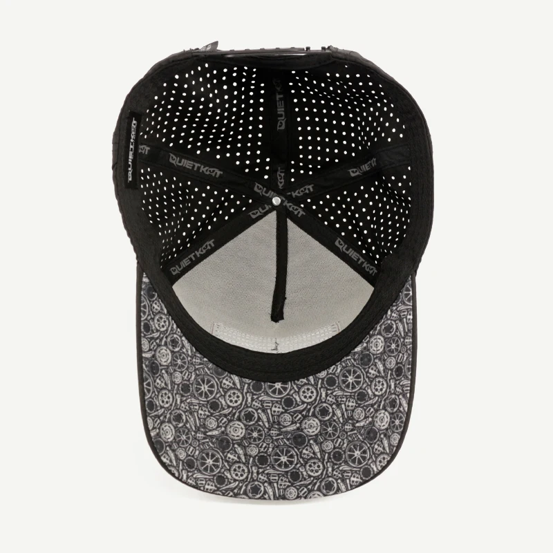 Custom polyester 6 panel leather patch logo laser hole drill perforated golf hat running sports cap for men