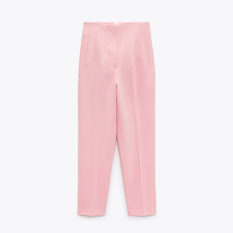 New Design Custom Comfortable Casual Pure Color Front Welt Pockets High-Waist Cigarette Pants For Women