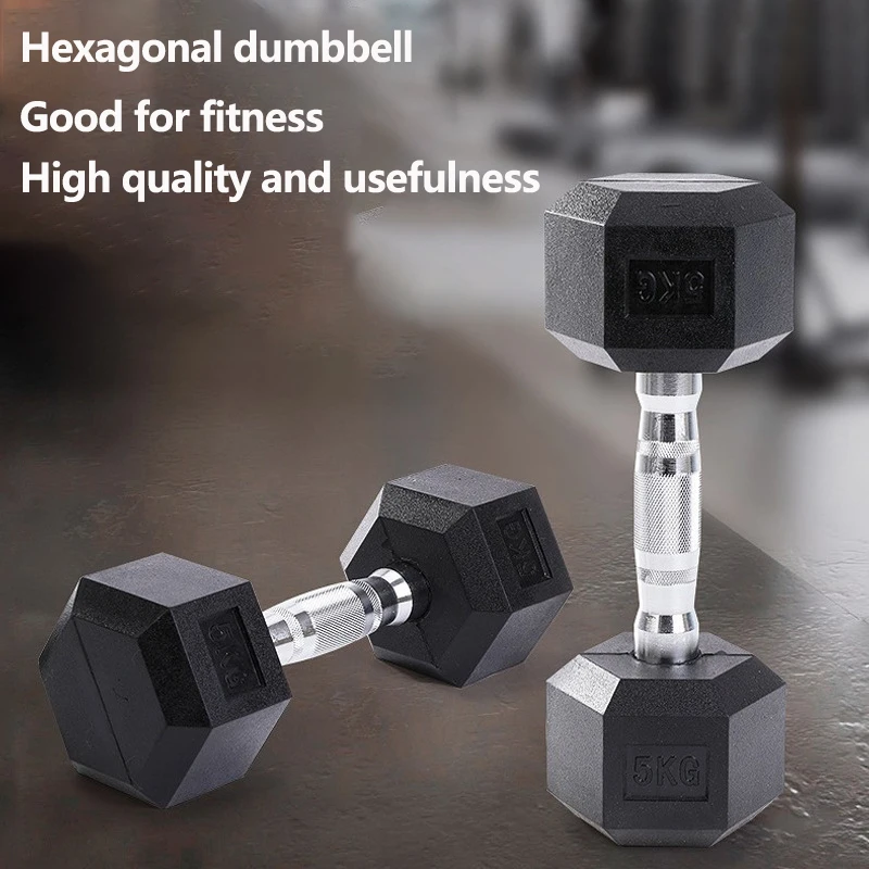 MKAS Weights Fixed Rubber Coated Cheap 50Kg Hex Hexagonal Dumbbell 5Kg Kg Lbs Set 50Kg Chromed Gym Rubber Hex Dumbbells