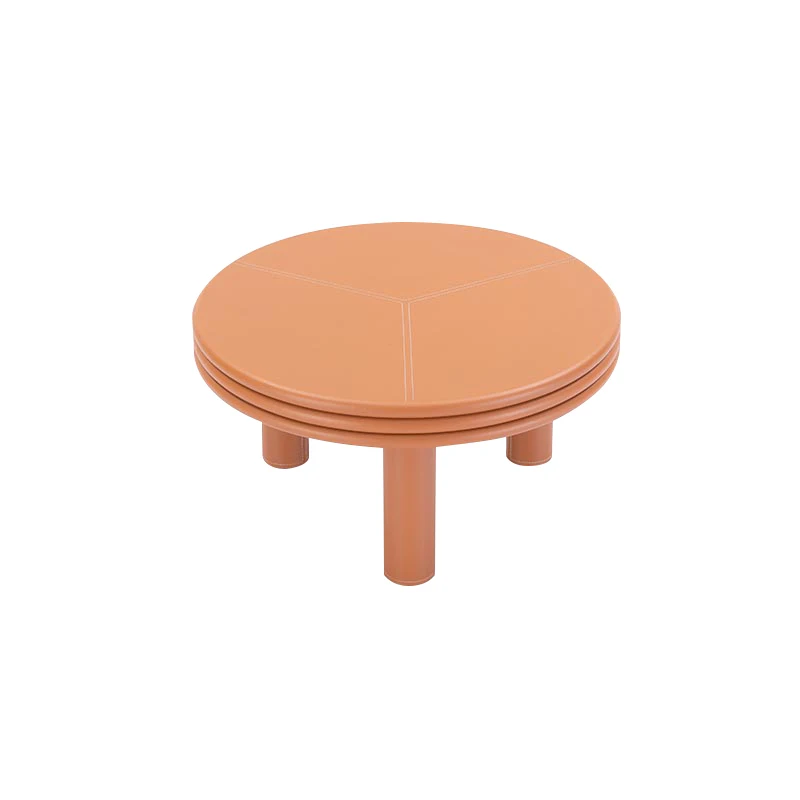 Factory Wholesale Italian Design Living Room Three Legs Round Orange Leather Coffee Table