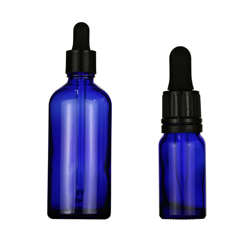 Best Selling LANJING 30ml Round Glass Blue Boston Bottles For Essential Oil With Dropper