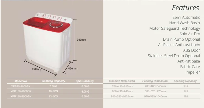 XPB130-2009SH TWIN TUB WASHING MACHINE