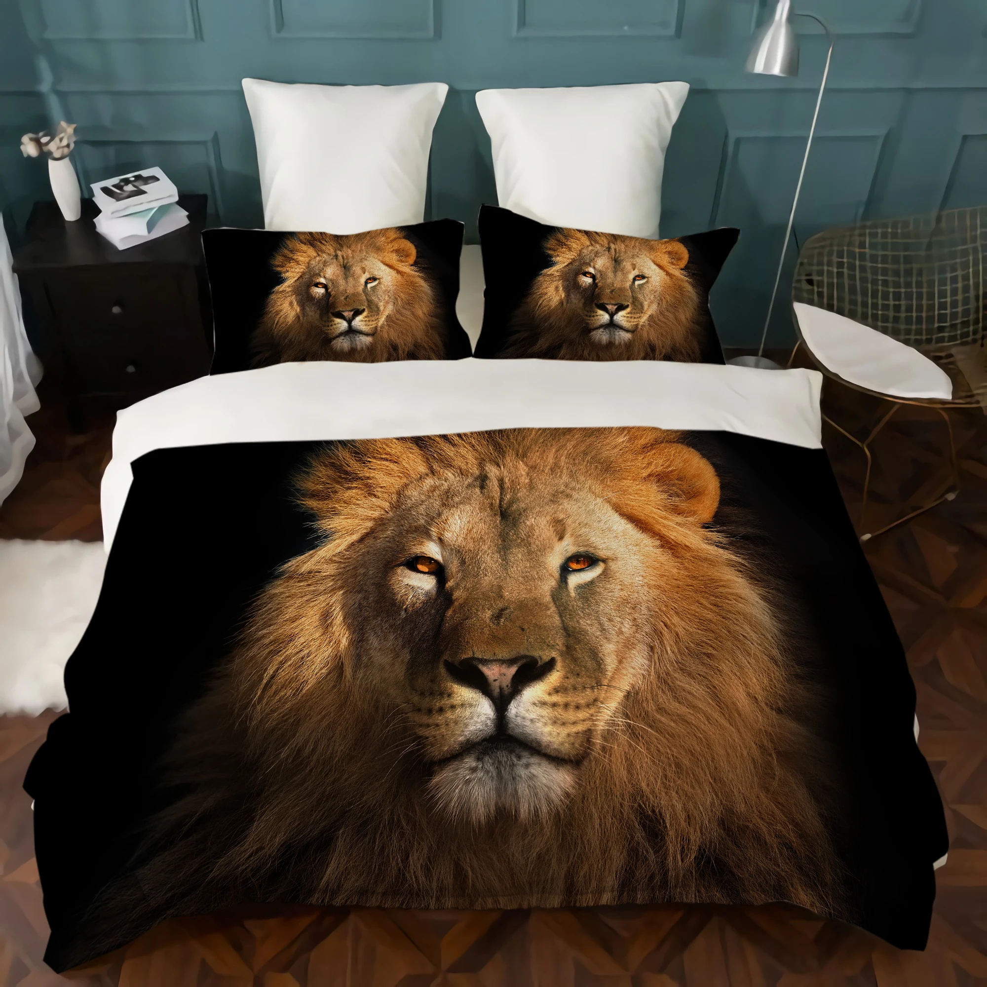 3D Bedding Set Animal Duvet Cover Lion Print Bed Sheet Blanket Black Bedspread Beds Cover