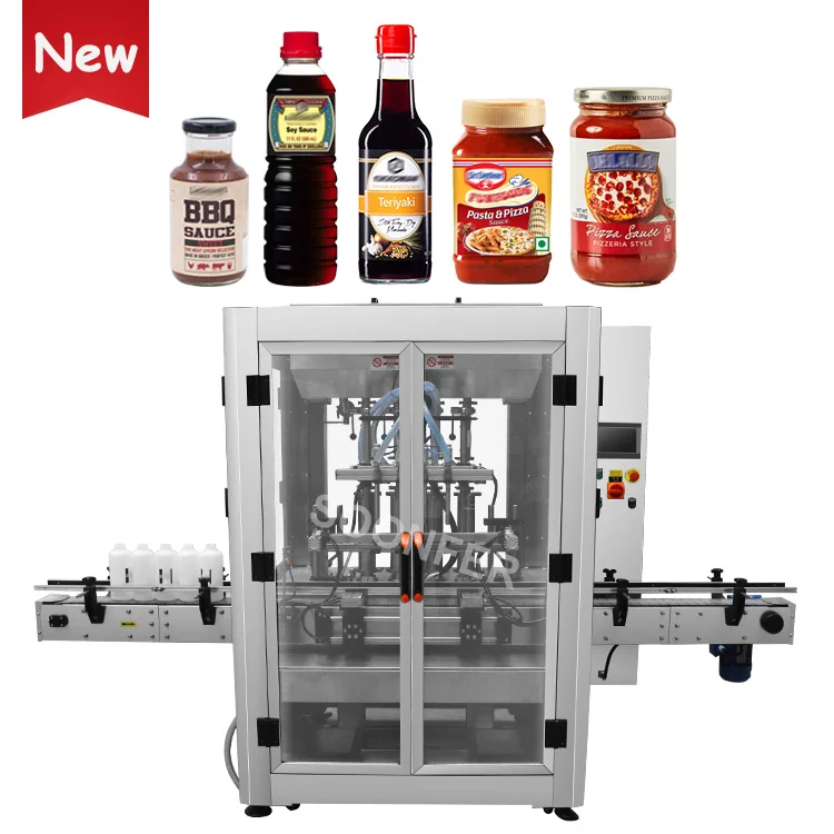 Automatic 4 head piston bottle jar soy oyster sauce bbq pizza sauce filling machine