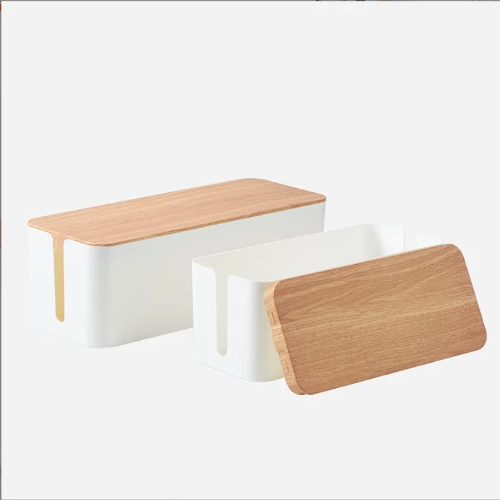 Office Household Wooden Pattern Lids Line Cable Manage Box Collect Wire Line Box Organizer