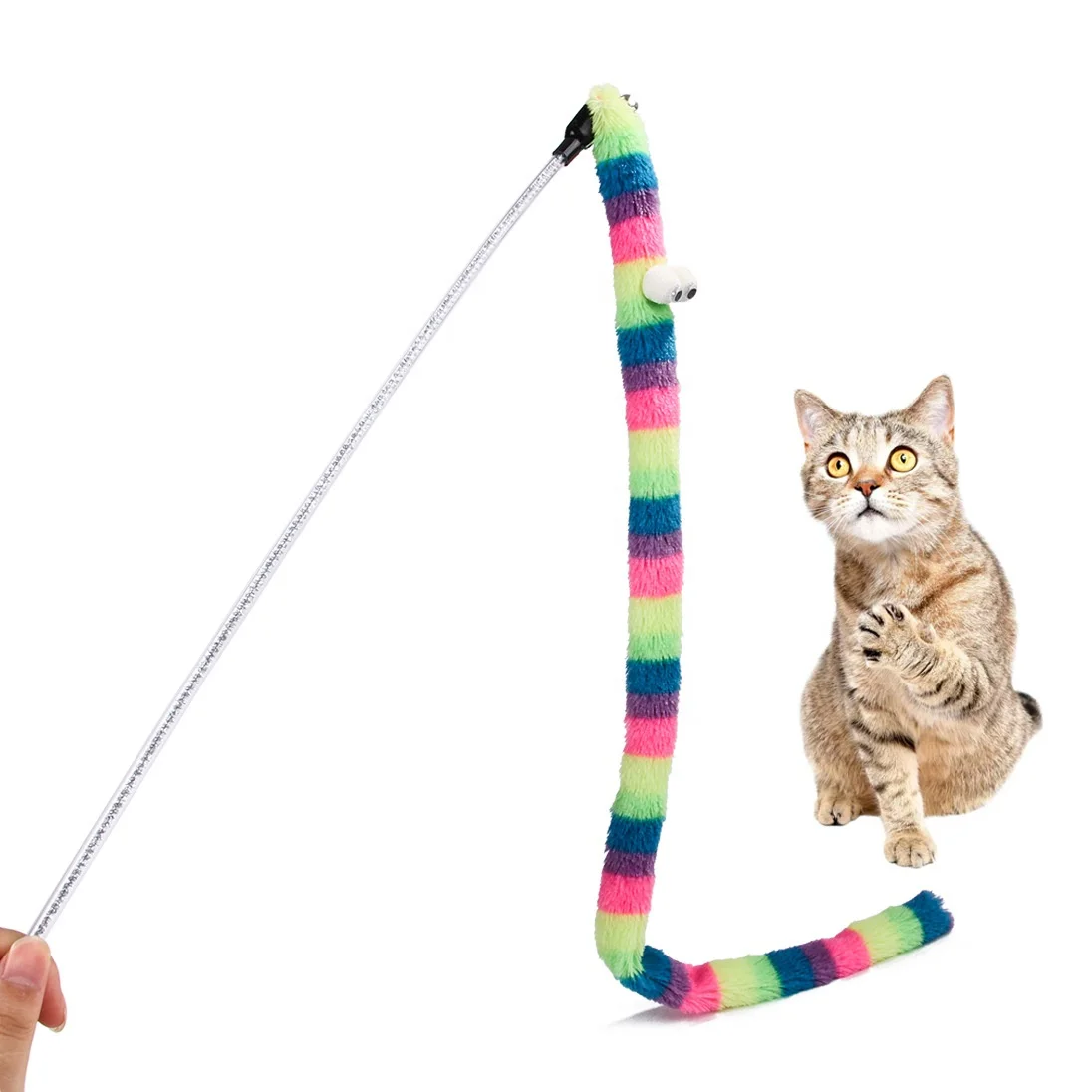 2022 new products pet cat teaser stick toy interactive cat teasing sticks toy Long bell cat interactive toy