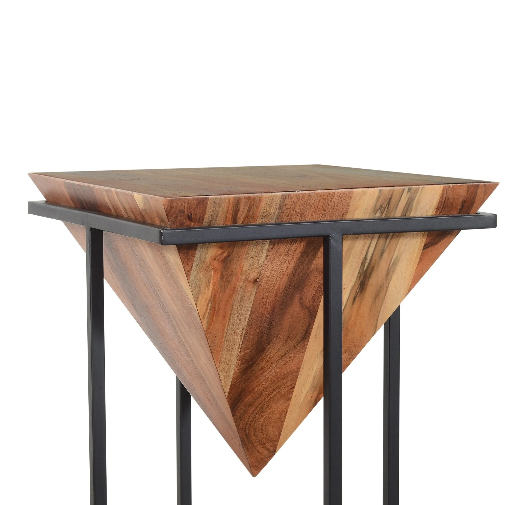 Contemporary American pyramid shaped metal and wood side table