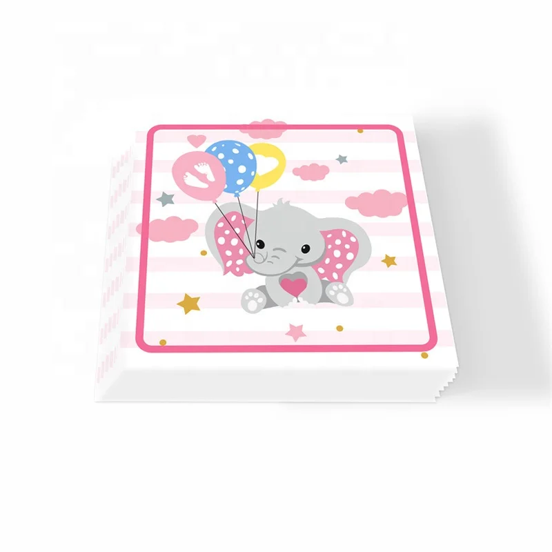 Baby Shower Tableware Pink Set for Baby Girl Birthday Party Set Baby Shower Elephant Party Supply