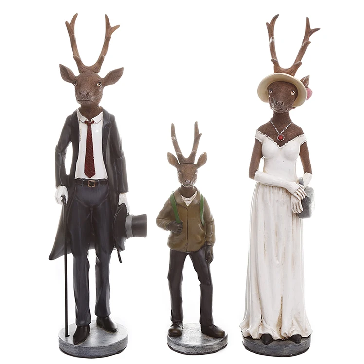 hot sale resin likable deer family cartoon toy figure desktop decor ornaments