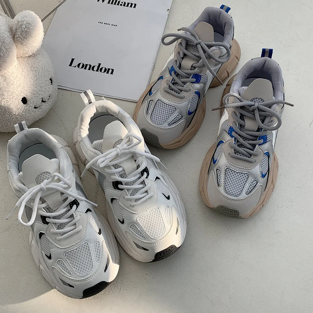 2024 New Summer White Female Student Fashion Casual Shoes Super Fire Thick Sole Platform Style Upper Mesh EVA Breathable Sports