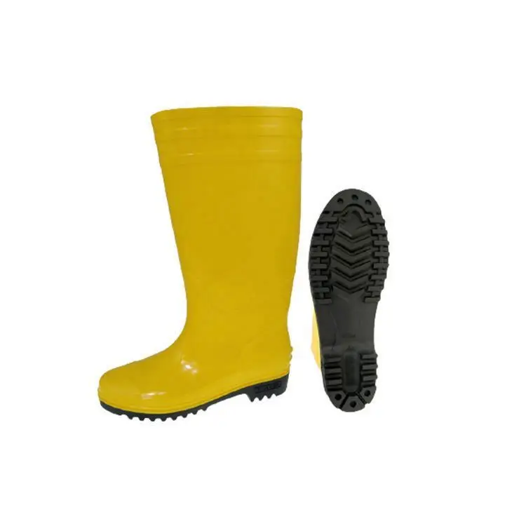 Oil acid alkali resistant non safety gum boot pvc multicolor shiny black rain boots gum boot on orange color