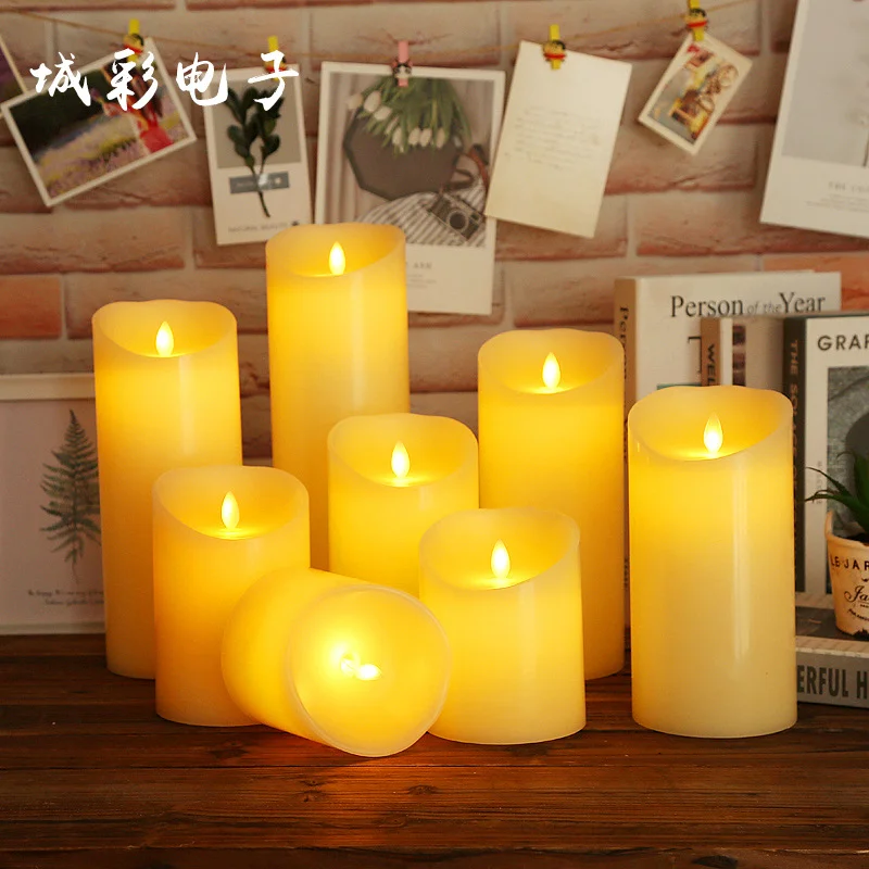 Factory Led Light Pillar Candles Wax Moving Control Flameless With Flame